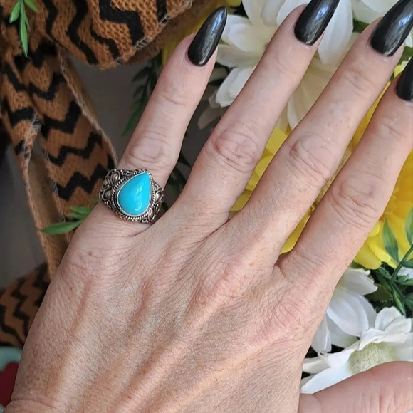 Natural Sleeping Beauty Turquoise Solitaire Ring In 925 Sterling Silver - Picture 2 of 7